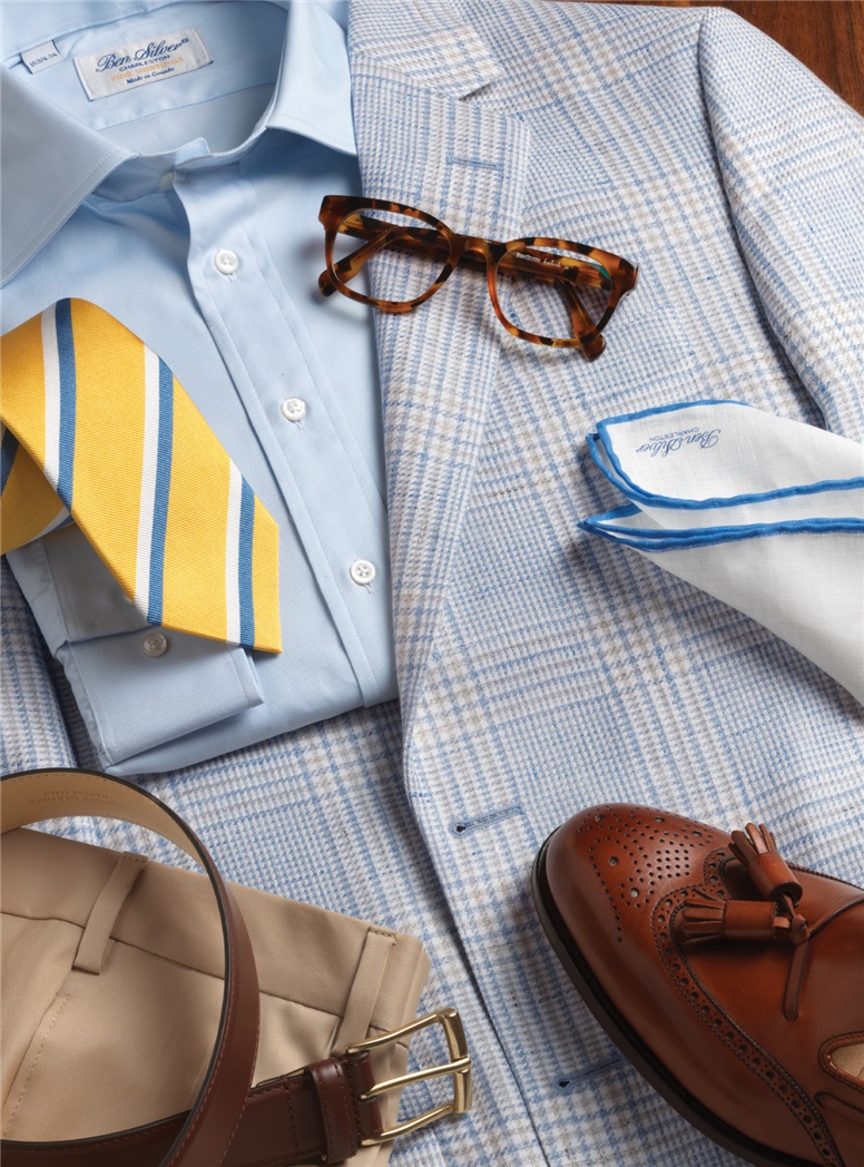 Cream and Blue Glen Plaid Sport Coat