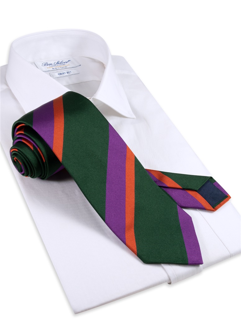 Silk Stripe Tie in Forest