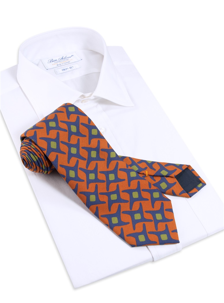 Silk Printed Starburst Tie in Orange