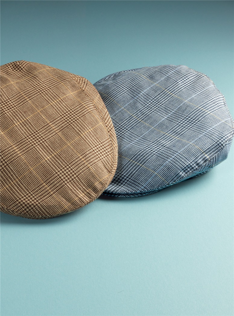Wool and Linen Garforth Cap in Navy Glen Plaid