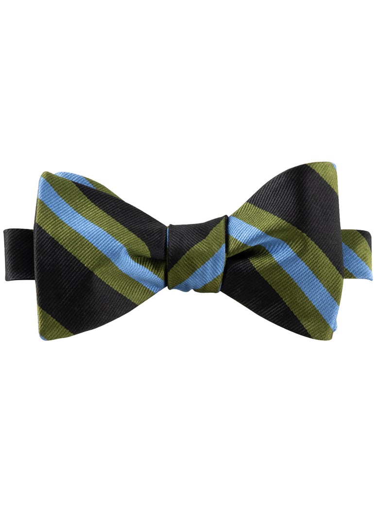 Silk Sriped Bow Tie in Black with Fern & Sky