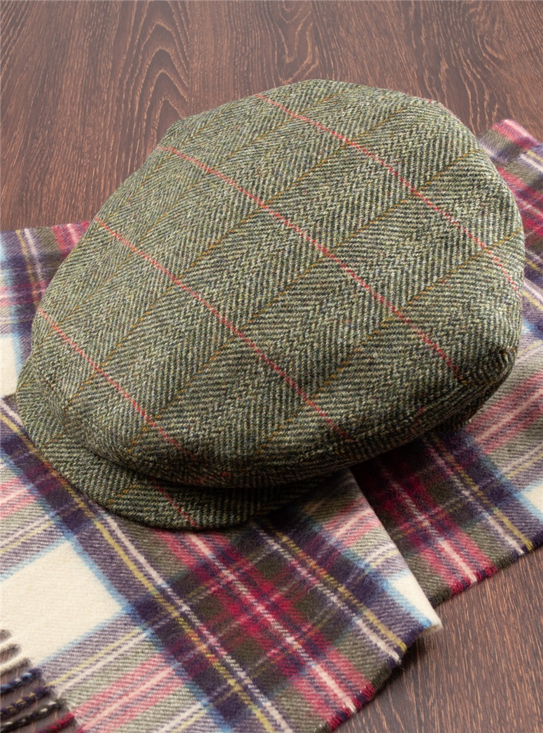 Wool Olive Windowpane Cap