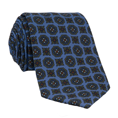 Silk Printed Medallion Motif Tie in Cobalt