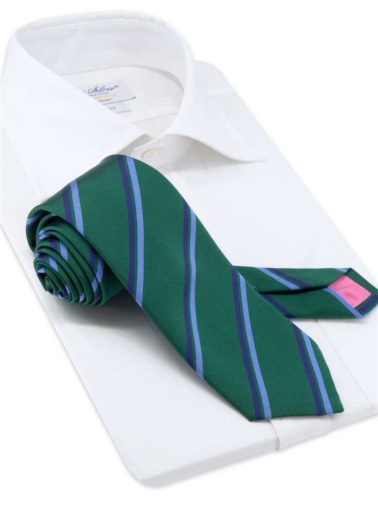 Silk Striped Tie in Hunter Green