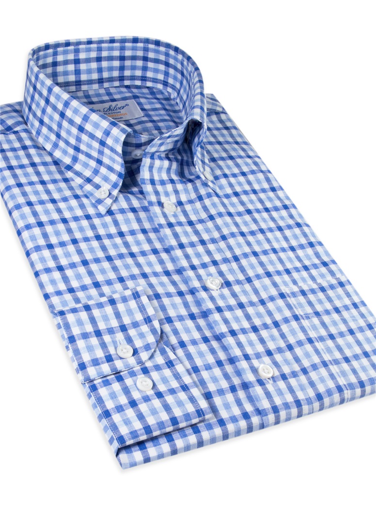 Sky Blue and Navy Gingham Button Down