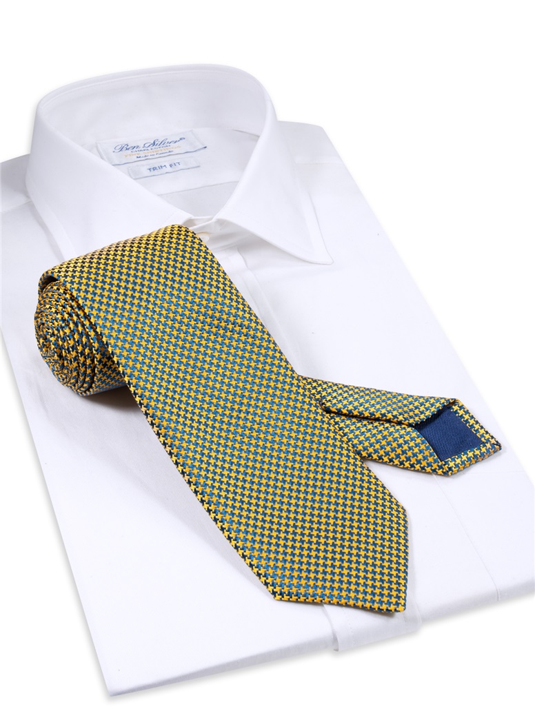 Silk Basketweave Tie in Gold and Teal