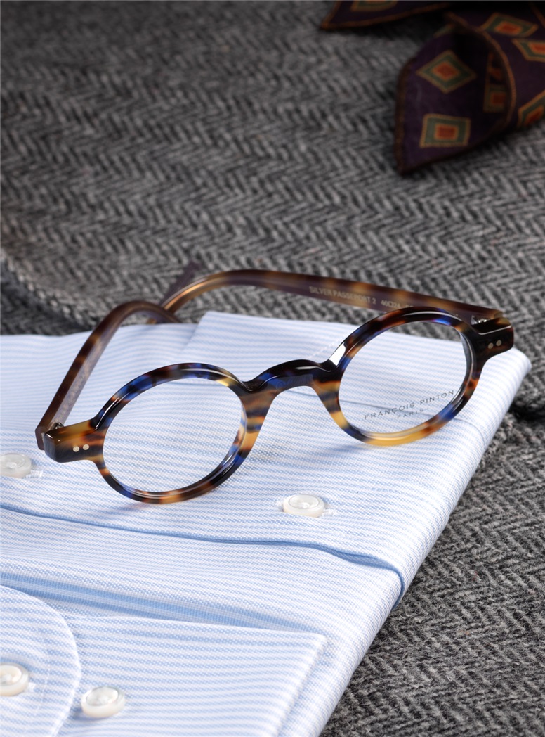 Archival Round Frame in Blue Tortoise