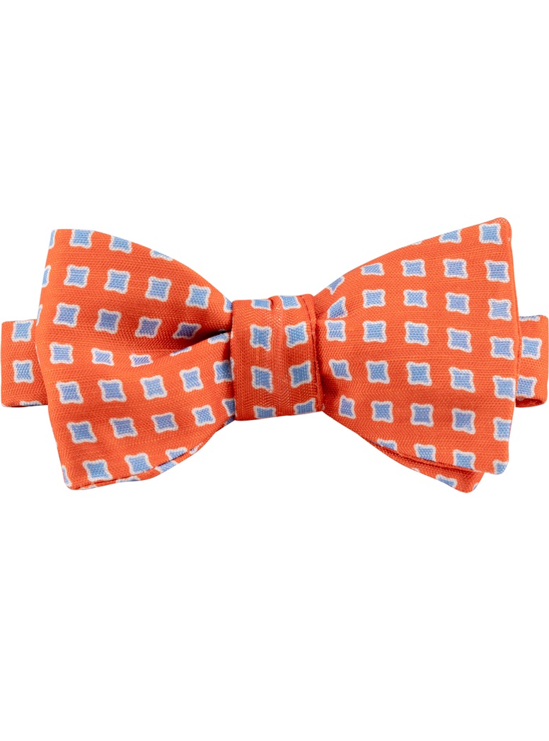 Silk and Linen Diamond Printed Bow Tie in Tangerine