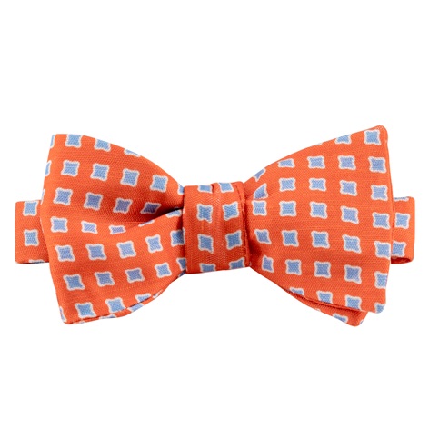 Silk and Linen Diamond Printed Bow Tie in Tangerine