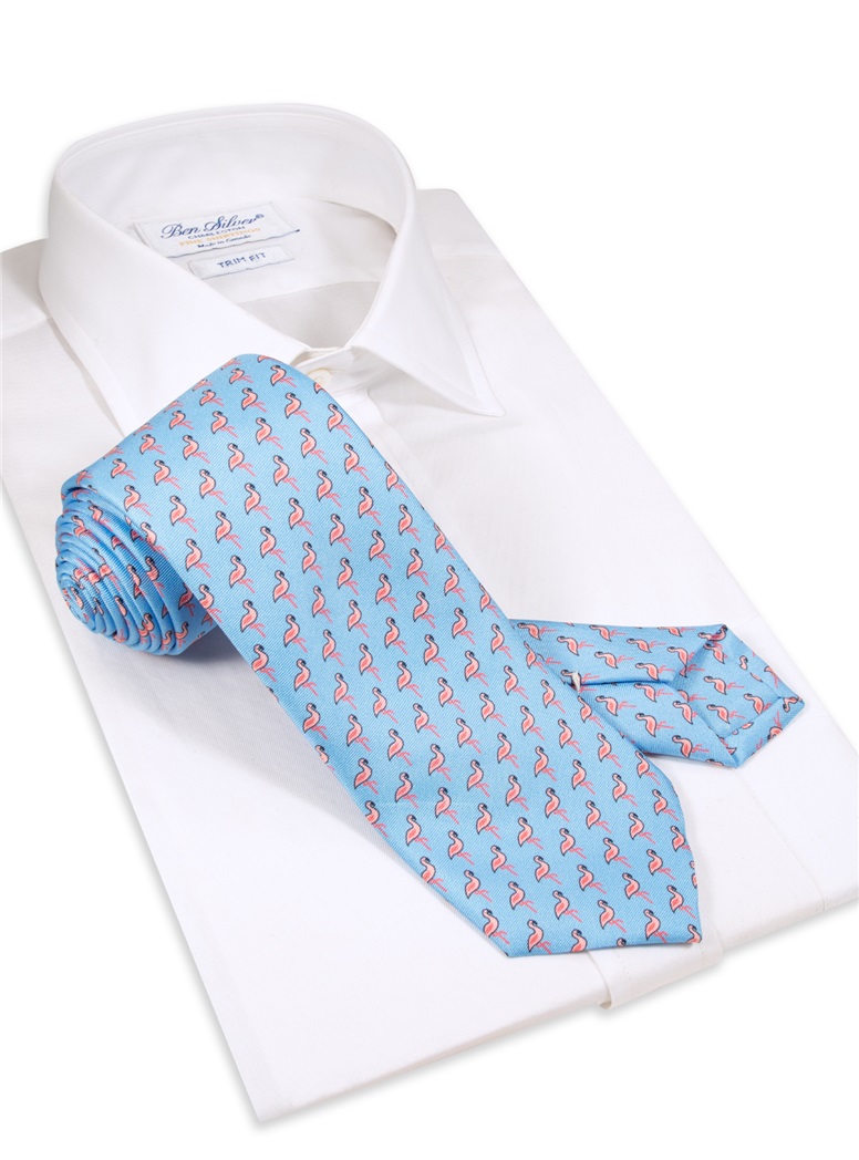 Flamingo Printed Tie in Sky