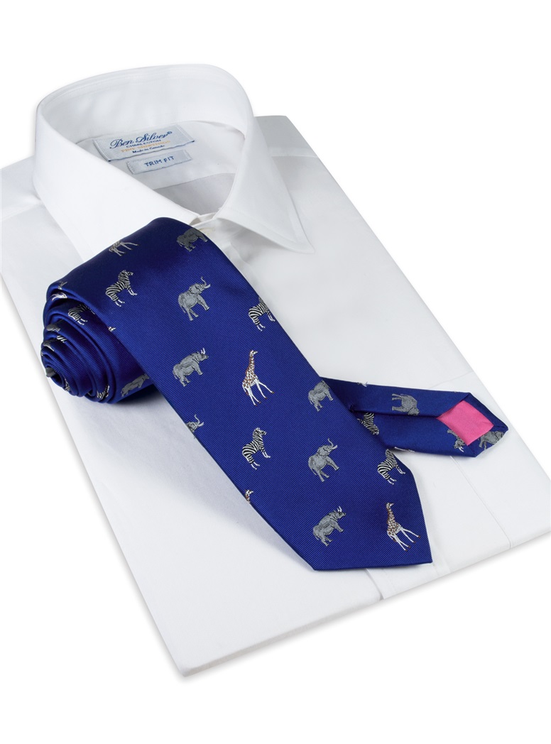 Jacquard Woven Animal Motif Tie in Royal