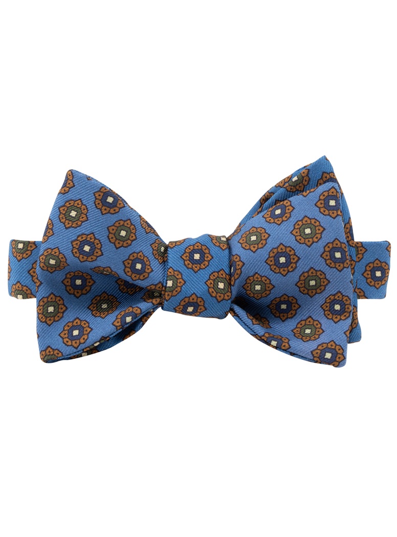 Printed Silk Bow Tie in Cobalt