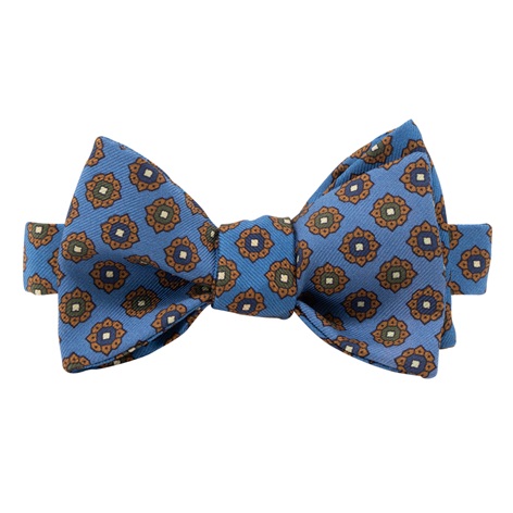 Printed Silk Bow Tie in Cobalt