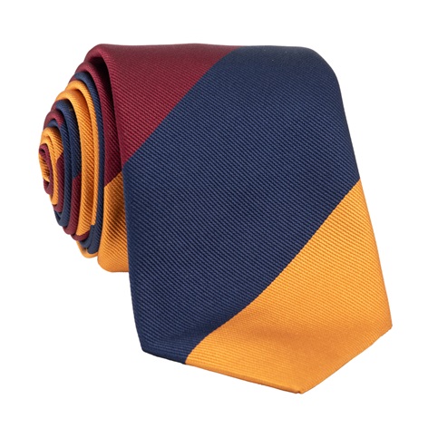Silk Block Striped Tie in Wine, Navy, and Gold