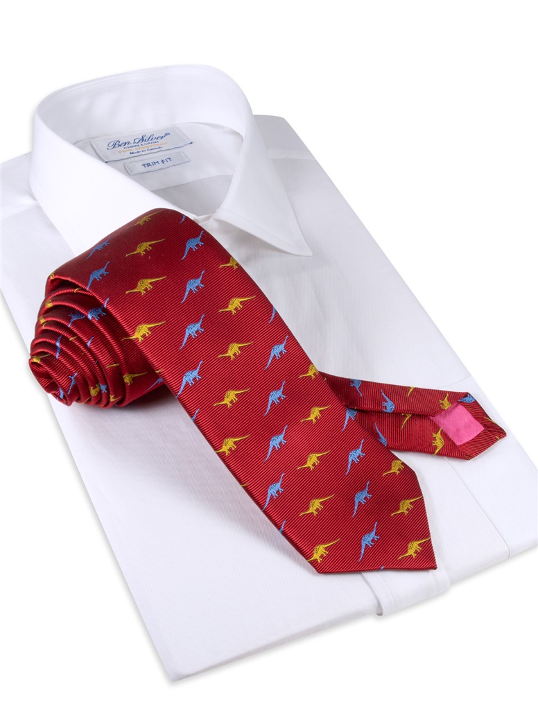 Silk Jacquard Dinosaur Tie in Red