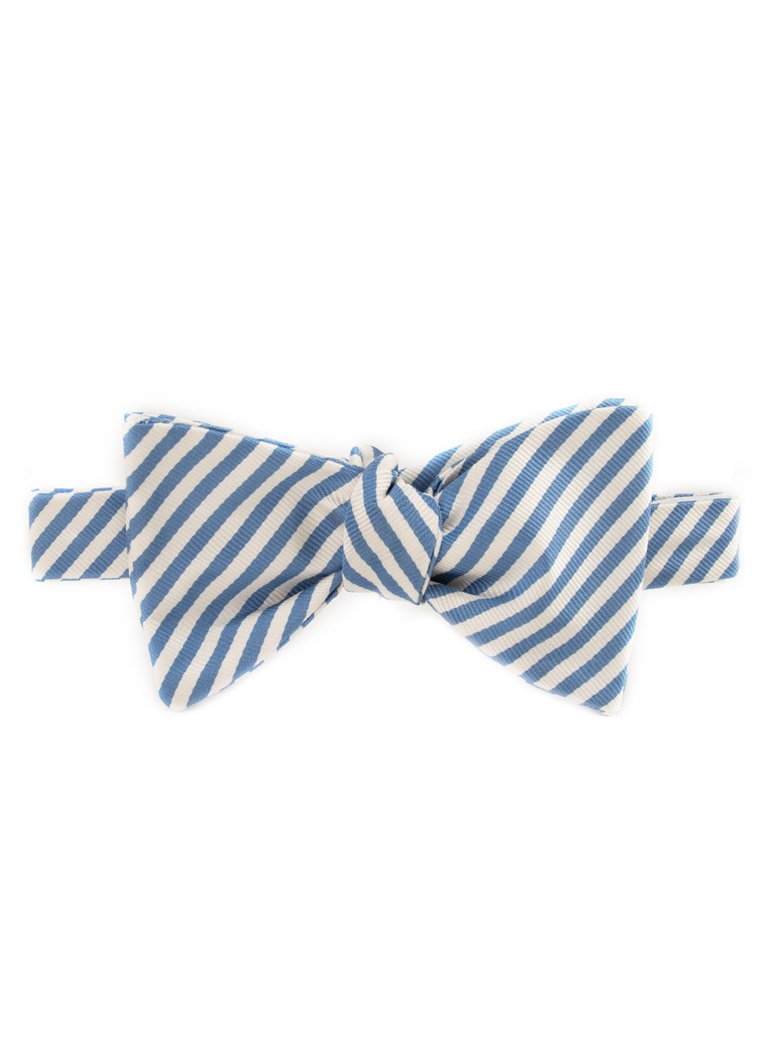 Silk Striped Bow Tie in White and Sky