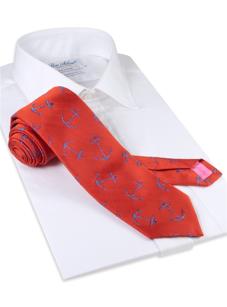 Silk Woven Anchor Tie in Tangerine