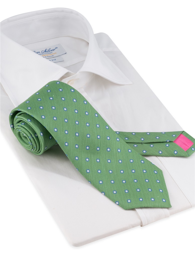 Silk and Linen Dot Tie in Grass