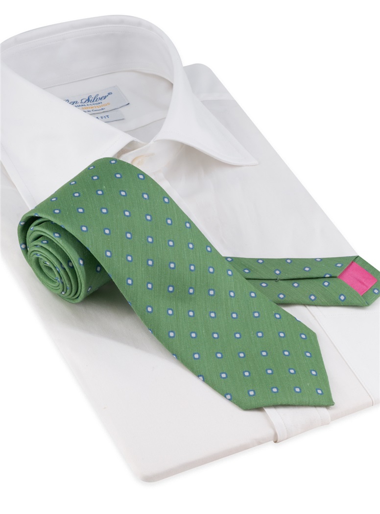 Silk and Linen Dot Tie in Grass