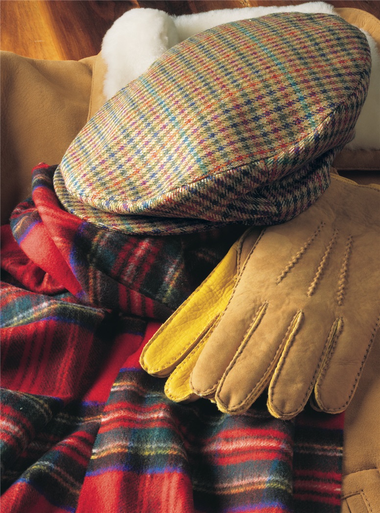Wool Helmsley Check Cap in Tan with Green, Blue, and Red