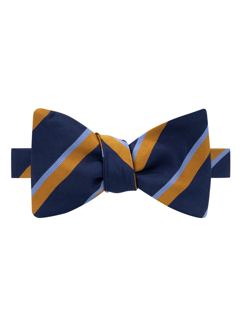 Mogador Silk Double Stripe Bow Tie in Navy