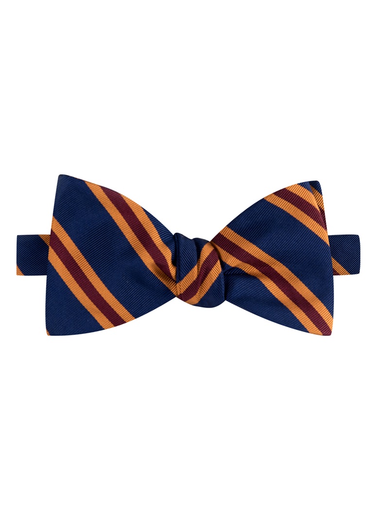 Mogador Silk Stripe Bow Tie in Navy and Claret