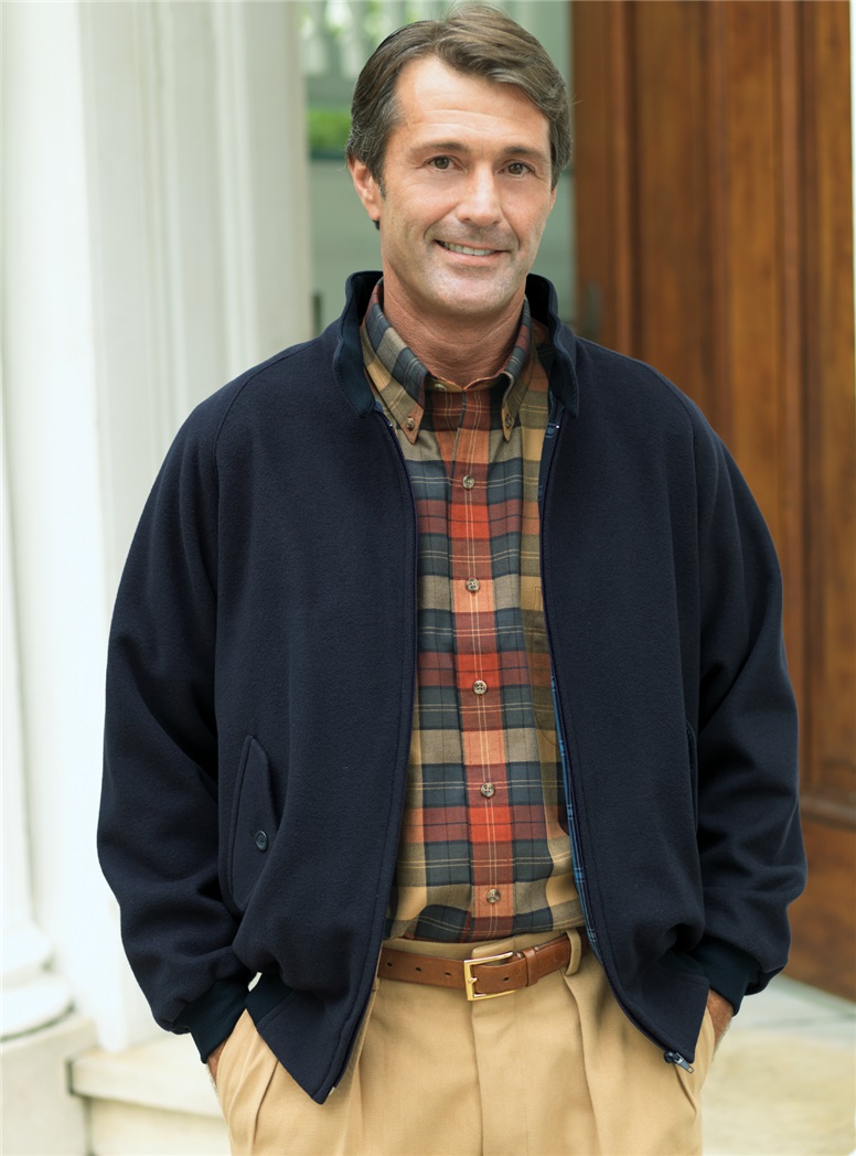 Navy Melton Wool Zippered Jacket