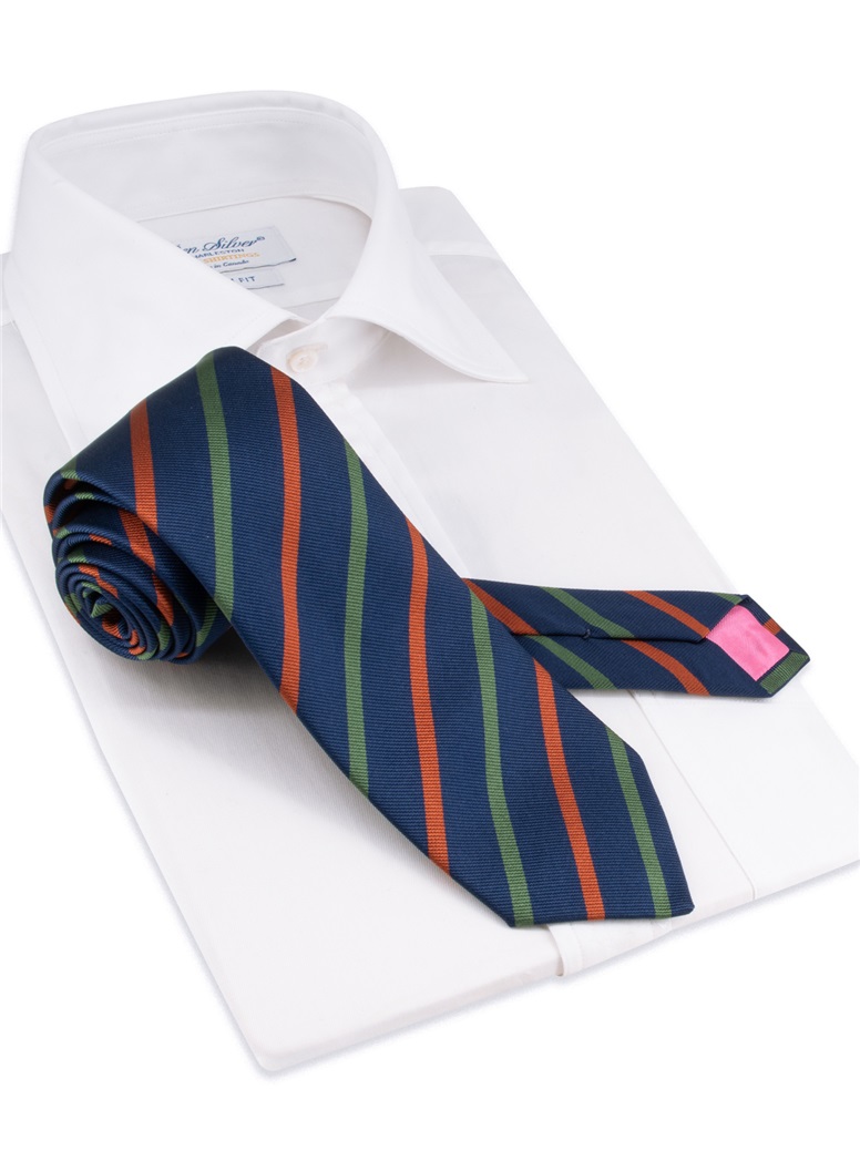 Silk Bar Stripe Tie in Navy