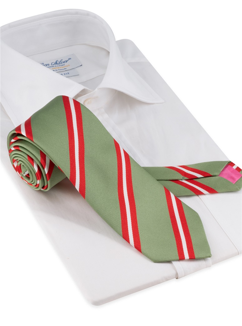 Silk Double Striped Tie in Sage