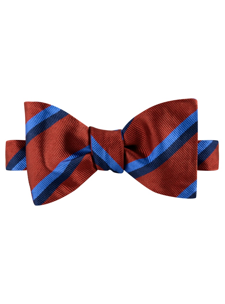 Silk Multi-Color Double Stripe Bow Tie in Ruby