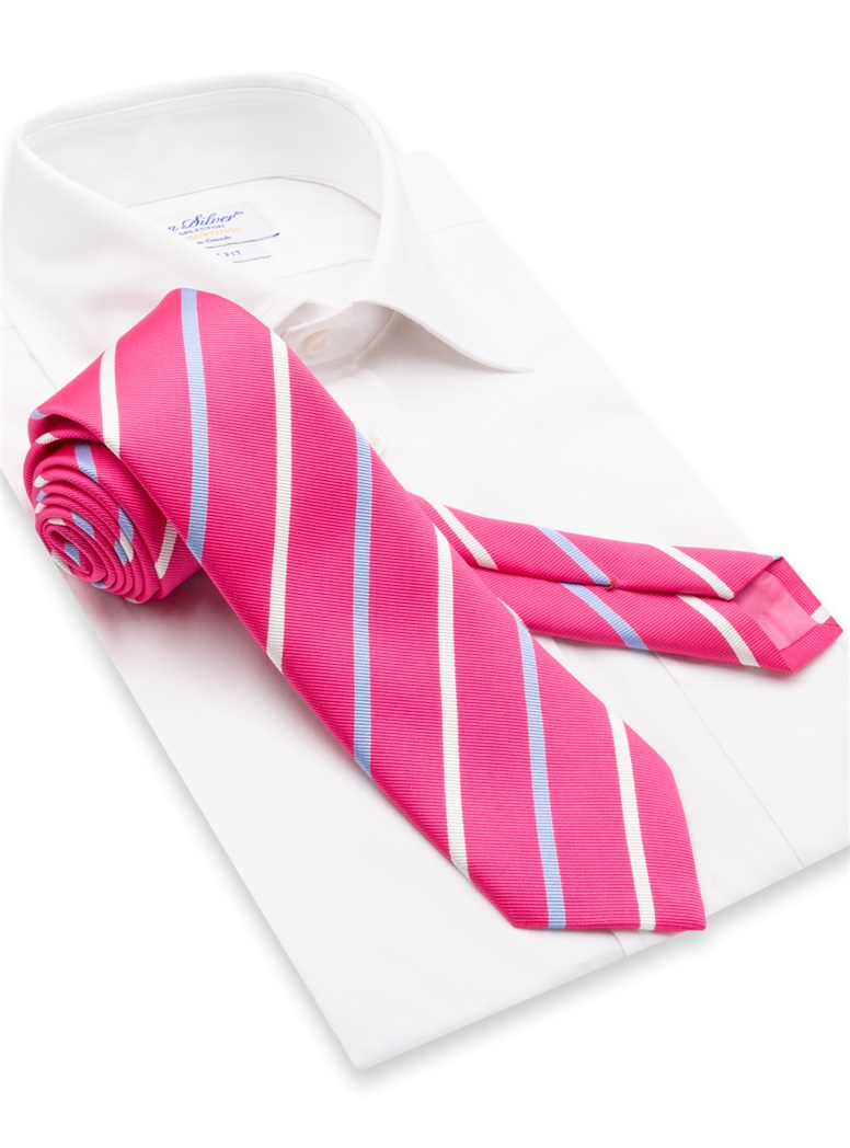 Silk Bar Striped Tie in Azalea