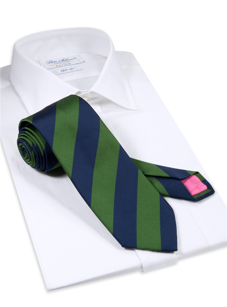 Mogador Block Striped Tie in Fern and Navy