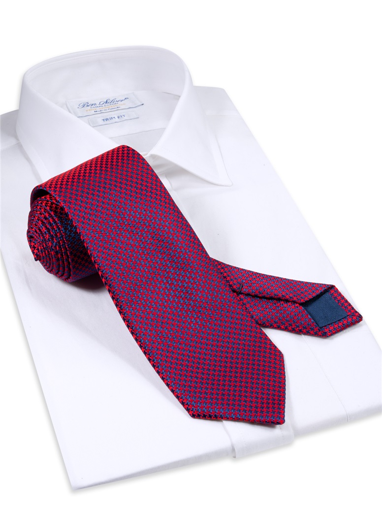 Silk Basketweave Tie in Ruby and Royal Blue