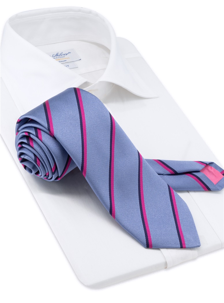 Silk Double Striped Tie in Sky