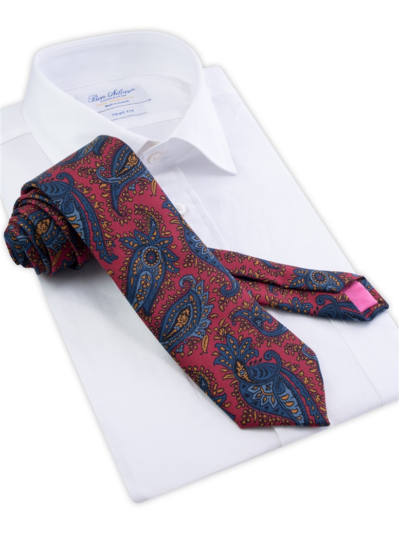 Silk Paisley Printed Tie in Red