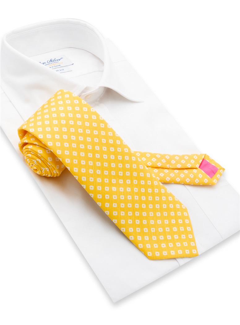 Silk and Linen Diamond Printed Tie in Lemon