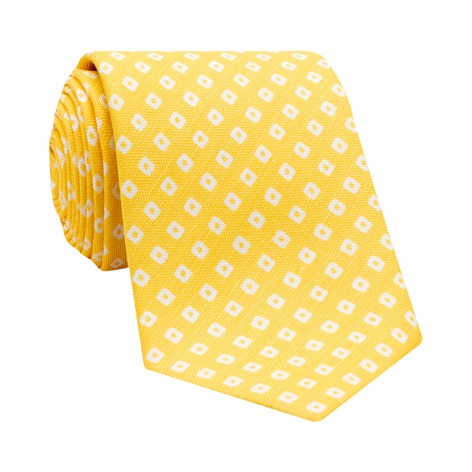 Silk and Linen Diamond Printed Tie in Lemon