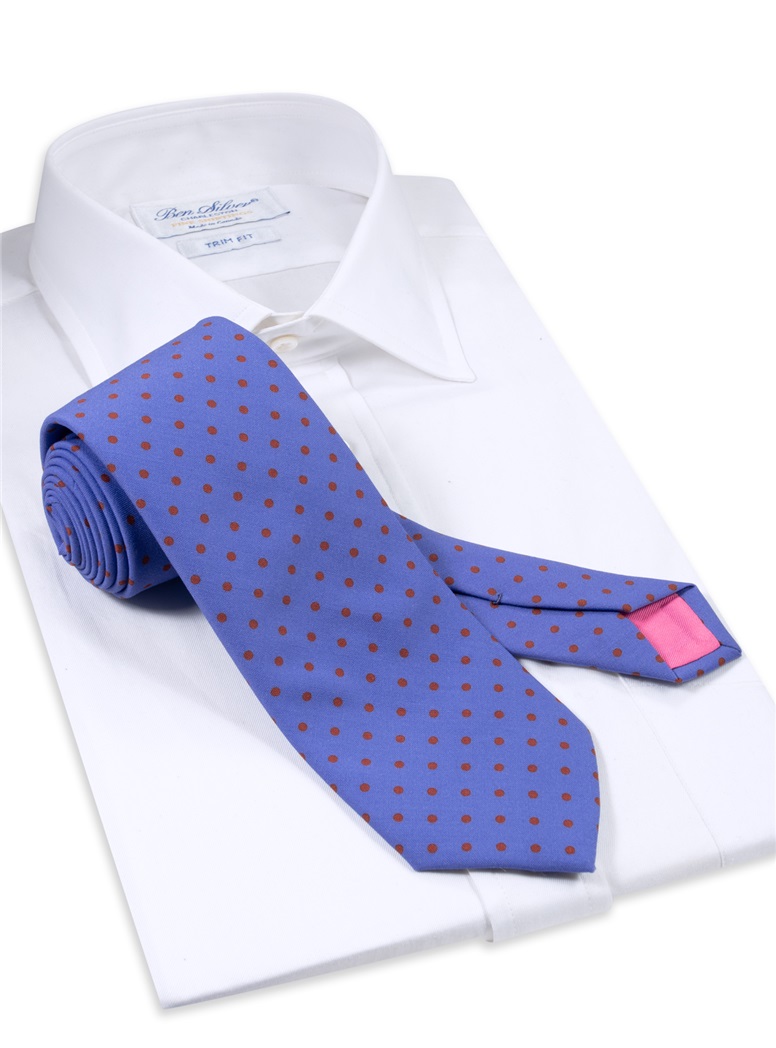 Wool Printed Dots Tie in Cobalt with Rust