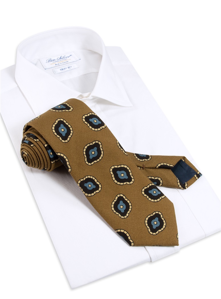 Wool Printed Tie in Mocha