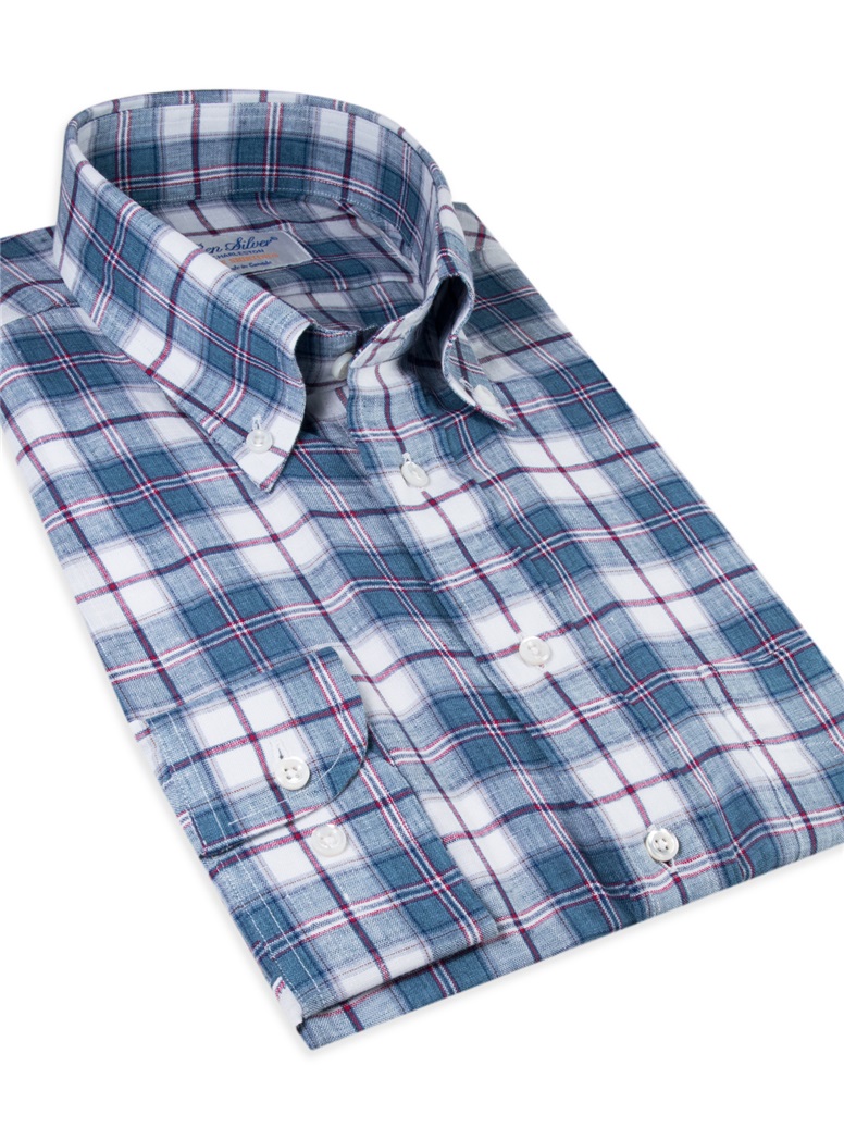 Blue, Strawberry and White Linen Button Down