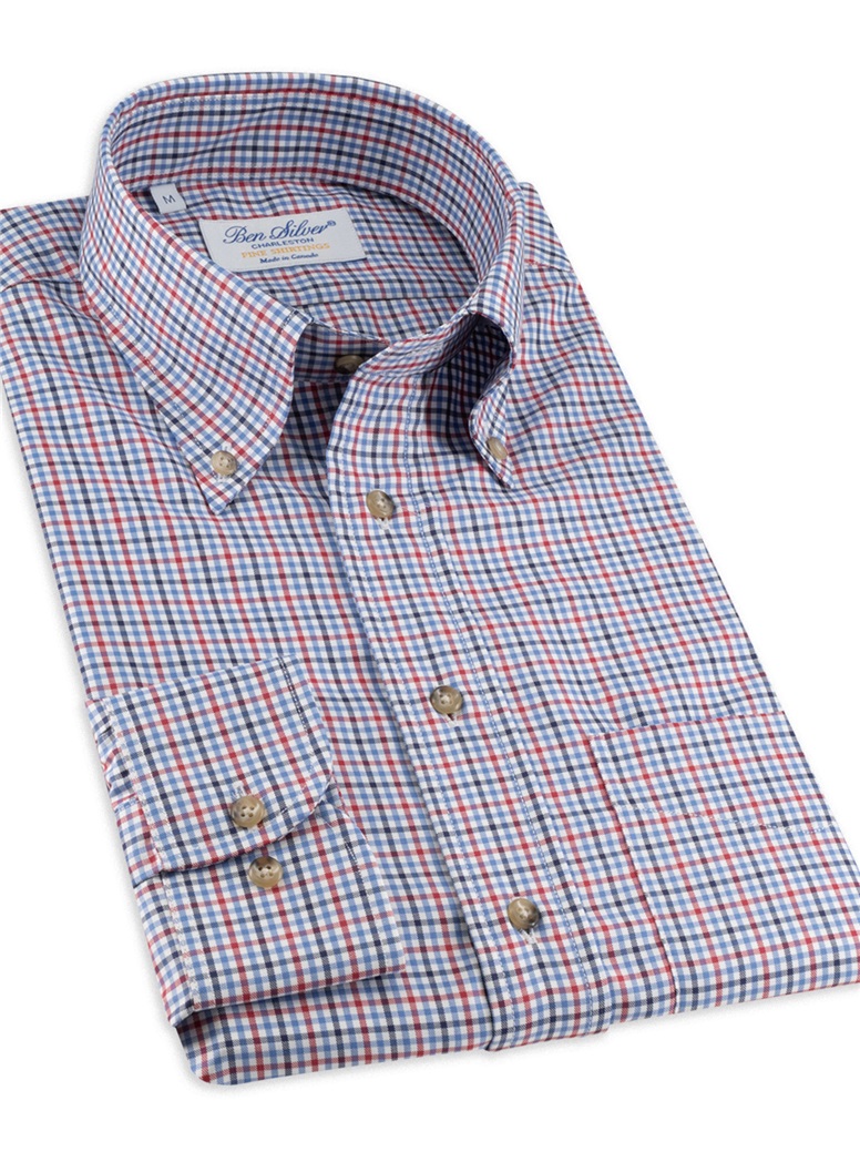 Red, Sky, and Navy Check Button Down