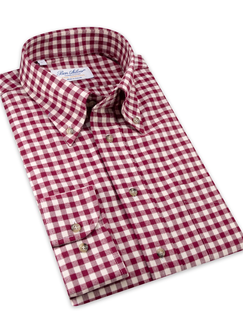 Wine and Cream Brushed Cotton Gingham Button Down