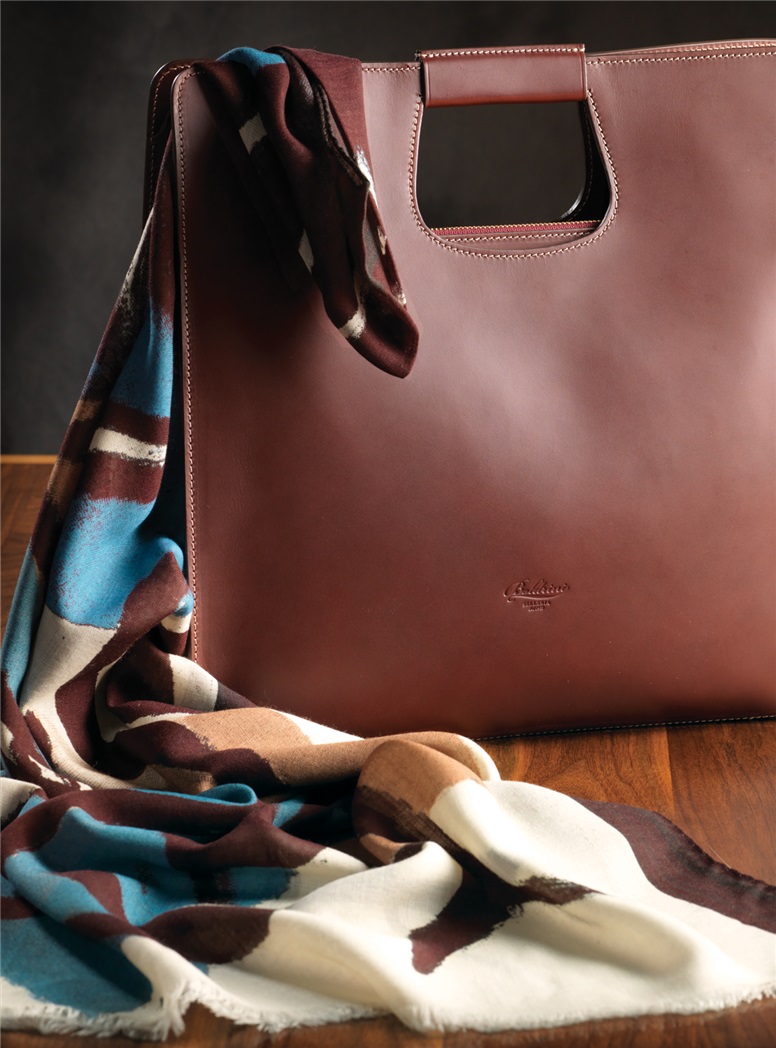 Wool and Cashmere Abstract Printed Scarf in Mocha