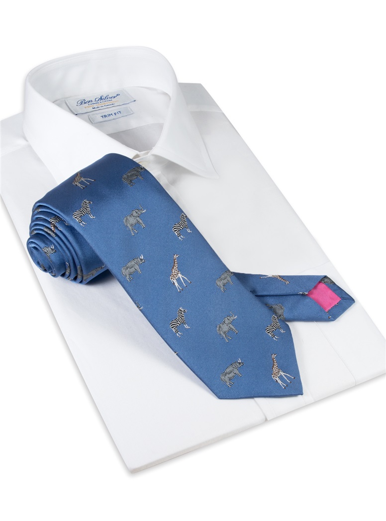 Jacquard Woven Animal Motif Tie in Sky