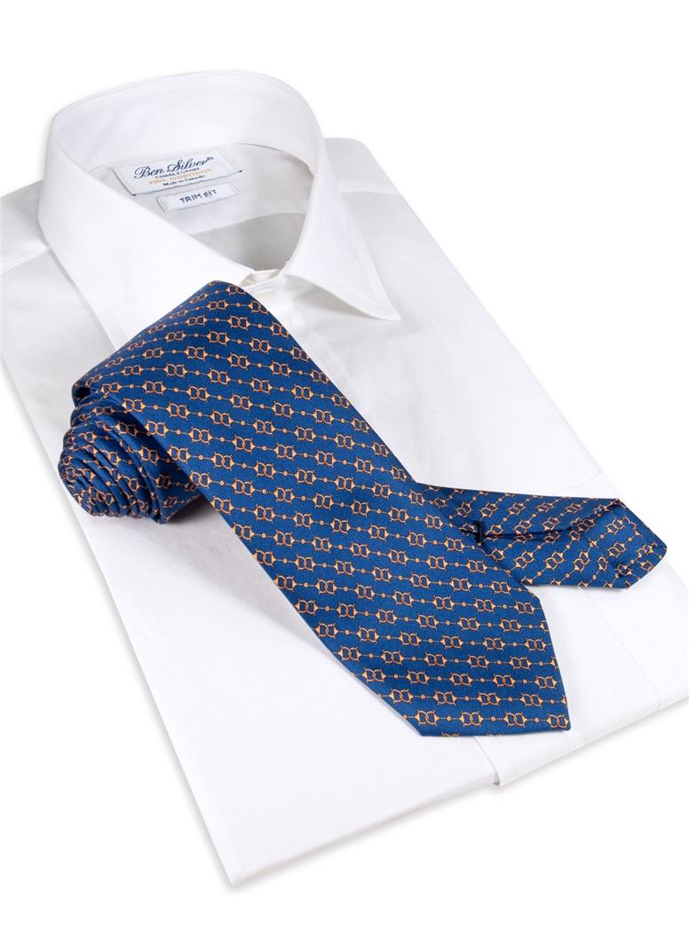 Silk Horse Bit Motif Tie in Royal Blue
