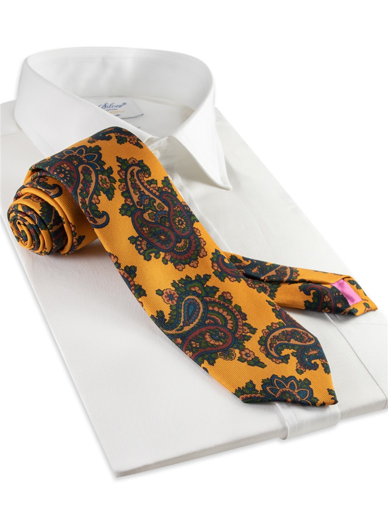 Silk Print Paisley Tie in Marigold