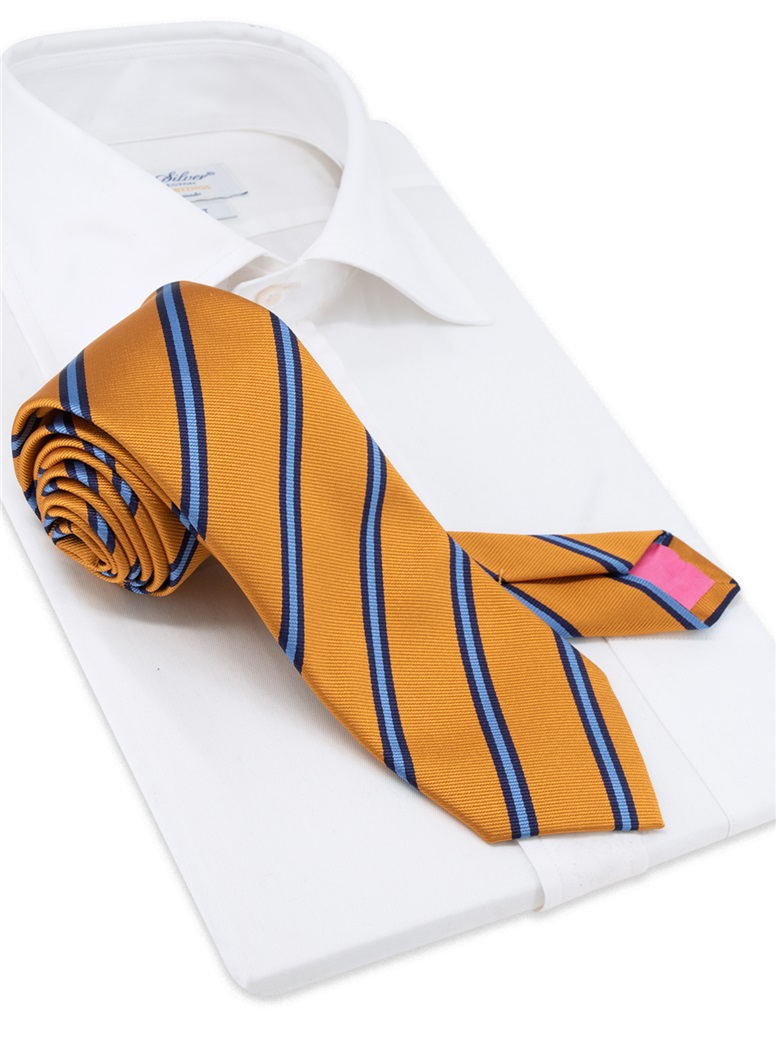 Silk Striped Tie in Gold