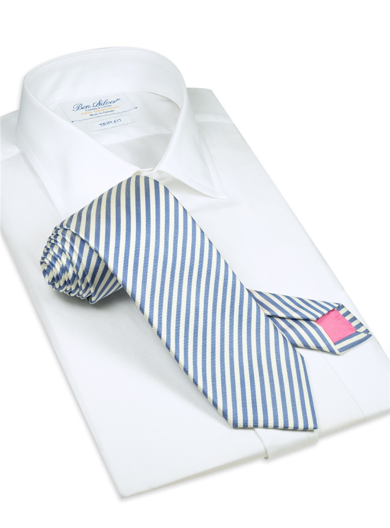 Silk Striped Tie in White and Sky