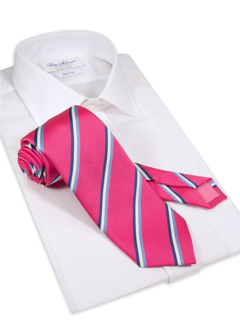 Silk Triple Stripe Tie in Azalea