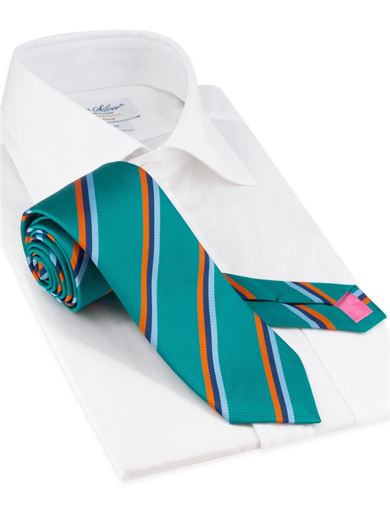Silk Tie Triple Stripe in Aqua, Orange, and Navy